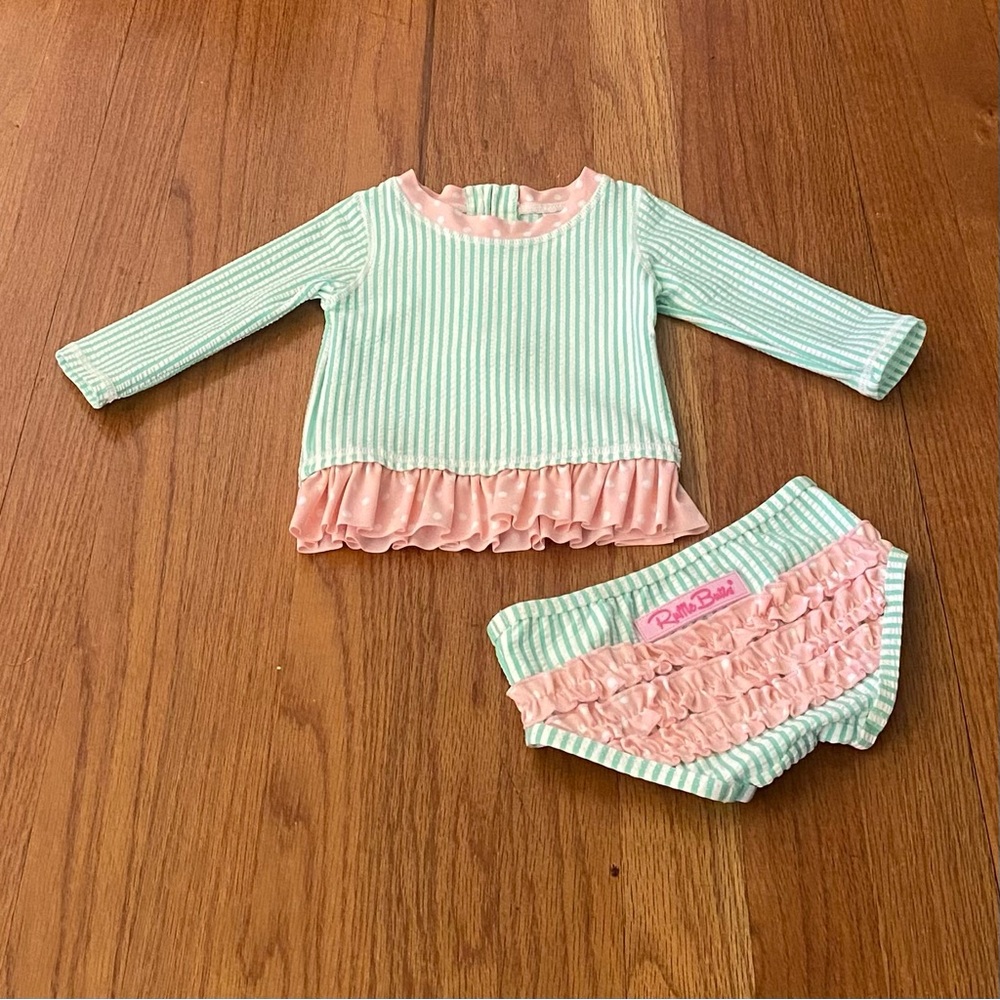 Ruffle Butts Striped Rashguard Bikini Set